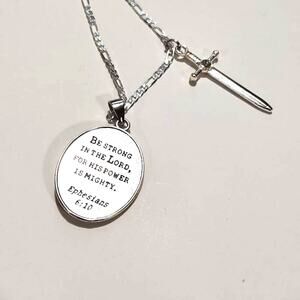 925 Silver St. Michael Necklace Gemstone Sword Figaro Bible Verse Angel Sterling